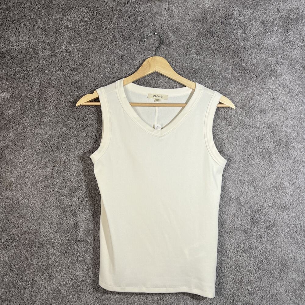 Madewell Women’s XXS Ivory V-Neck Ribbed Sleeveless Tank Top Cotton Blend